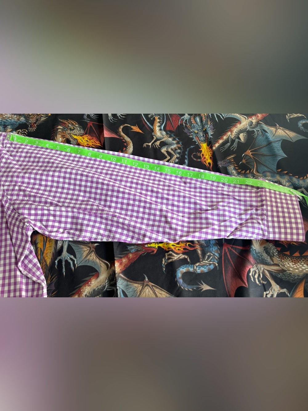 TAKING OFFERS! Tom James Custom Purple Gingham Dress Shirt, *XL (see measurement - Picture 9 of 9